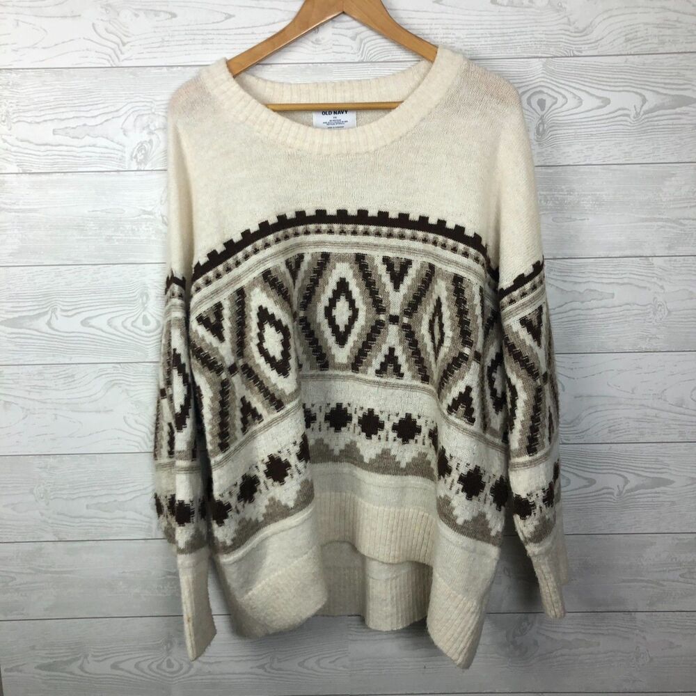 Old Navy Women's XXL Cozy Fair Isle Sweater Pullover Long Sleeve Crewneck